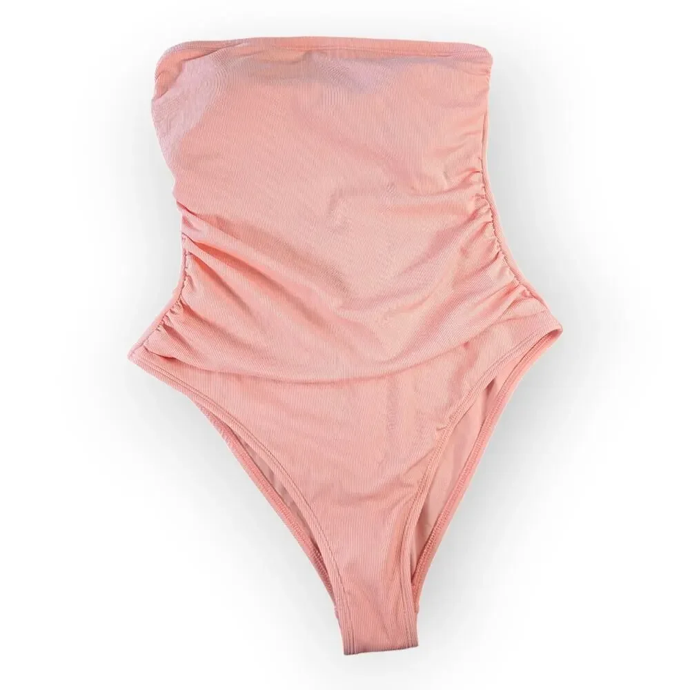 Shade & Shore Coral Bandeau One Piece Swim Suit Size Medium Cheeky